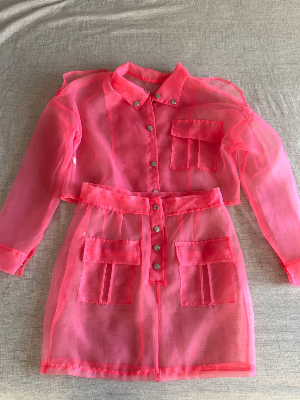 Sheer Neon Pink Two Piece Set